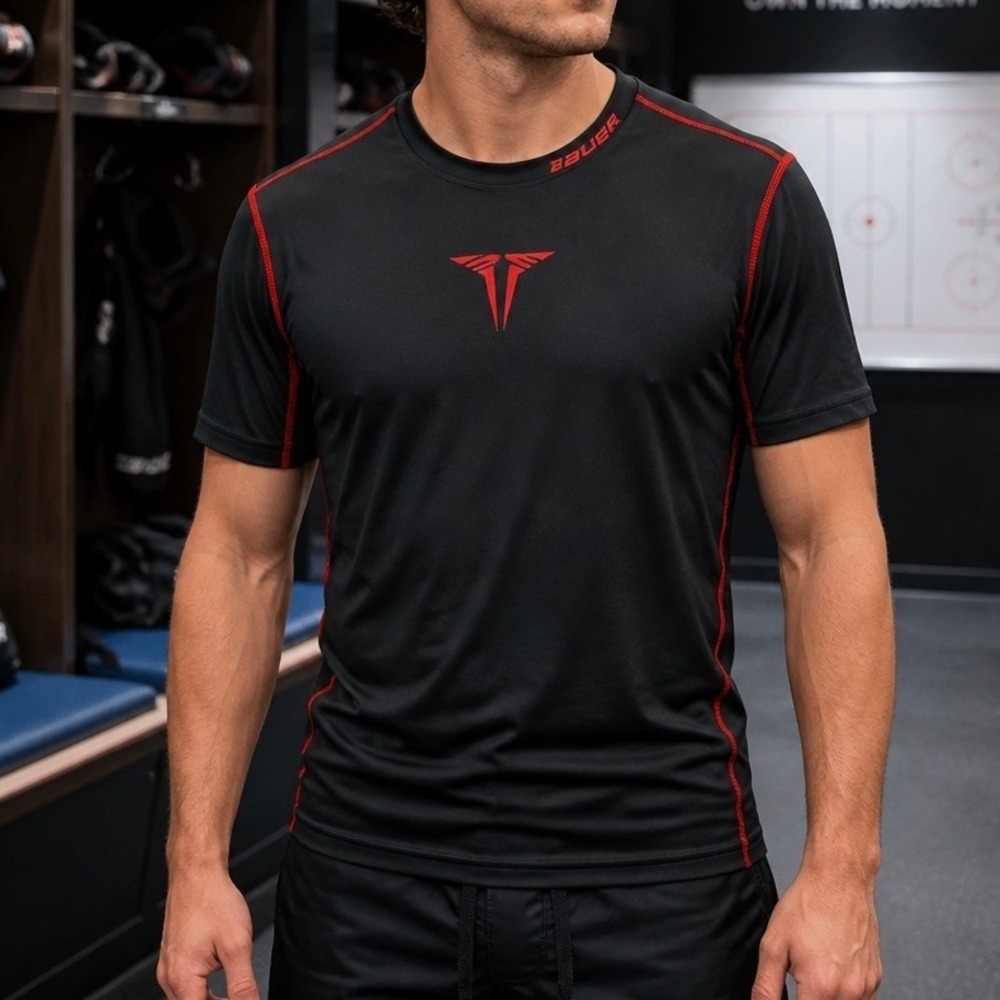 Bauer Base Layer Shirt Mens Large Black Hockey Fit Short Sleeve Training Tee NWT